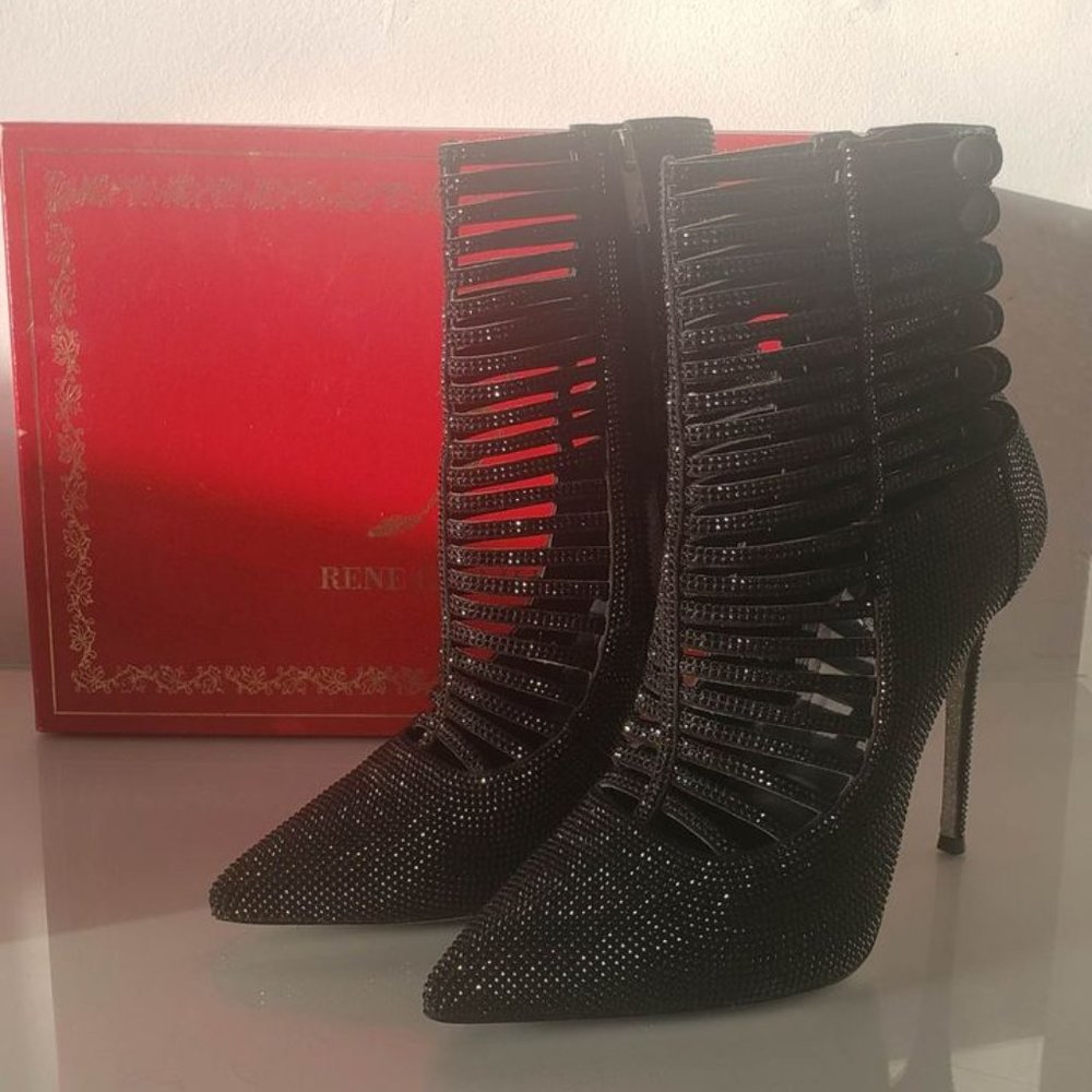 ❌SOLD❌RENÉ CAOVILLA Strass Cage Ankle Boots Black